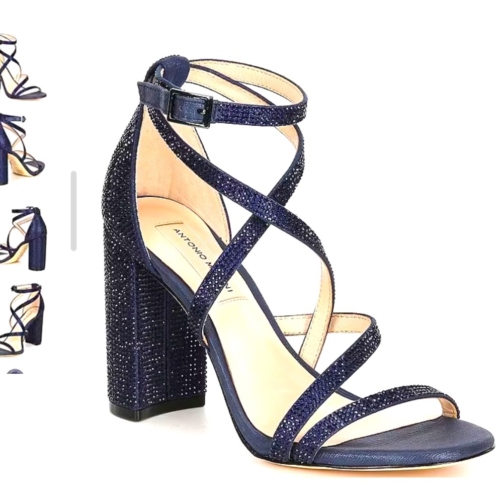 Antonio Melani Blue Satin Rhinestone Strappy Sandle